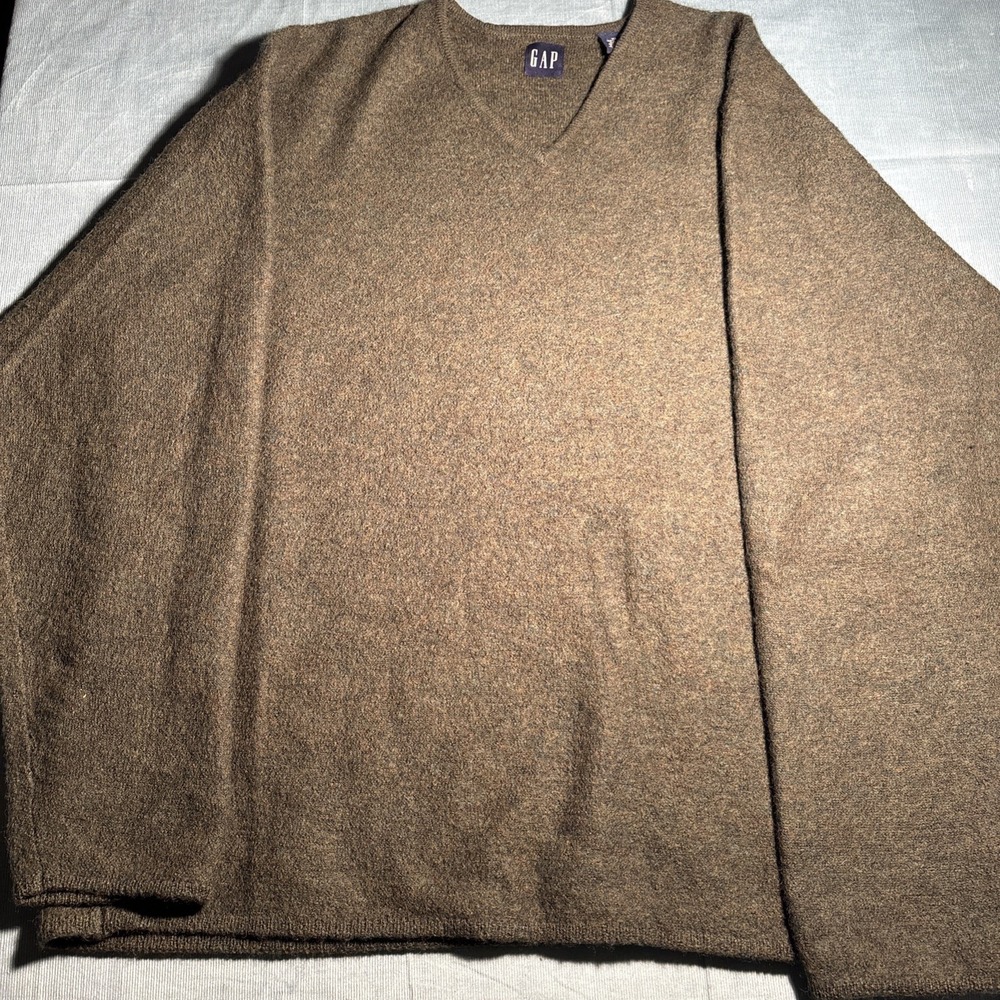 Gap Mens XL Wool Green V-Neck Pullover Sweater Heathered Knit